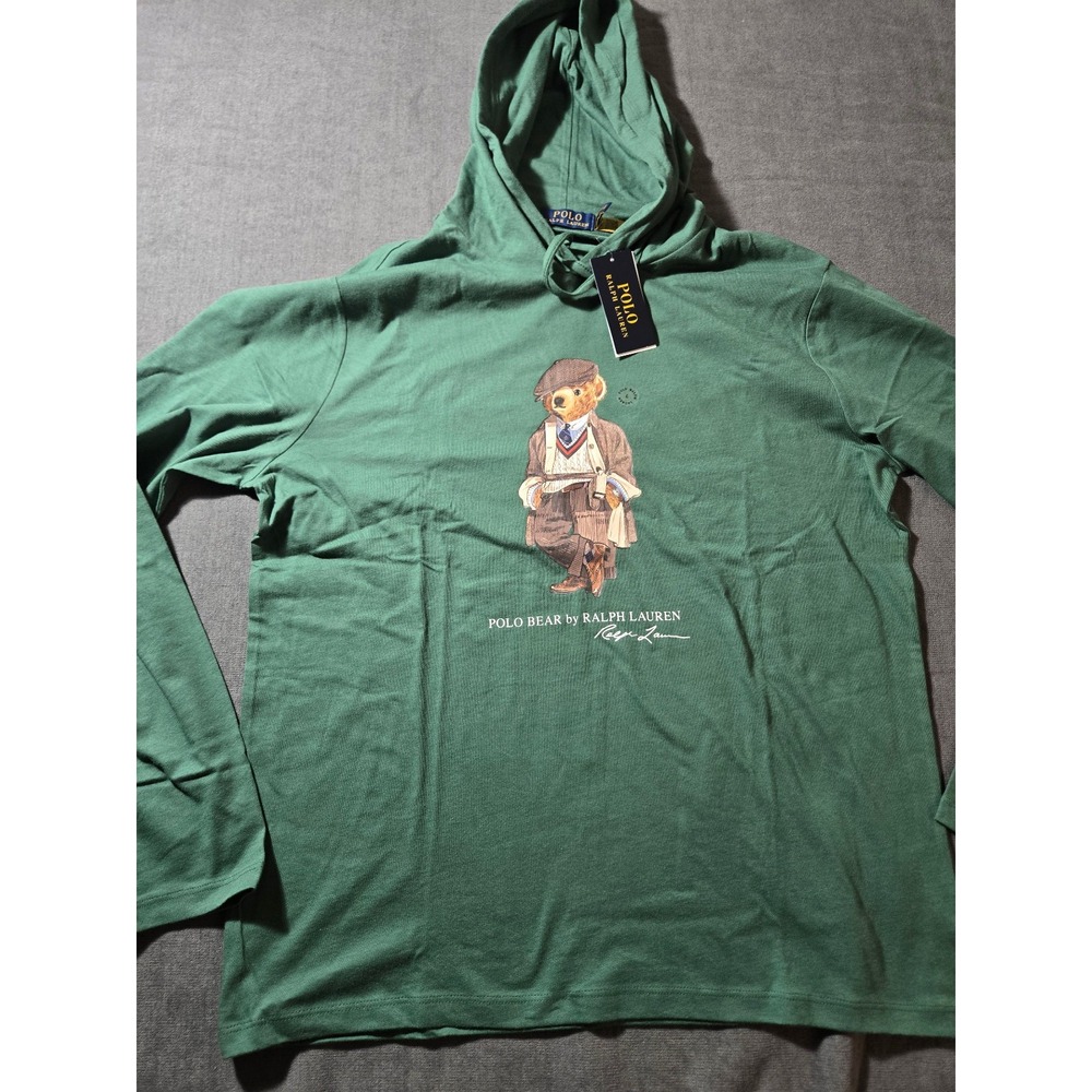 Polo Ralph Lauren Polo Bear Hooded T-Shirt Men's Large Green Long Sleeve NWT